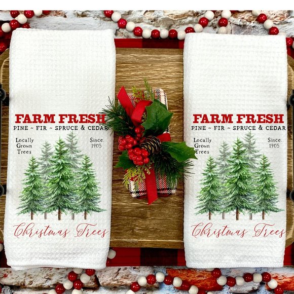 Christmas Tea Towels, Set of 2, Kitchen and Bath, Christmas Trees, Holiday Gift - Picture 1 of 3